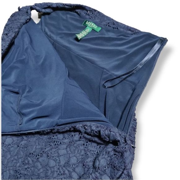 RALPH LAUREN BLUE ONE SHOULDER LACE FITTED EVENING DRESS SIZE 10 - Picture 6 of 6